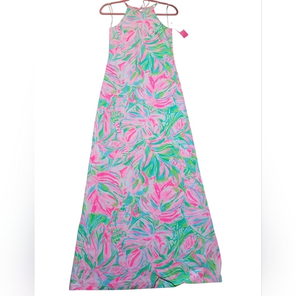 Lilly Pulitzer Pink and Green Leaf Pattern Dress